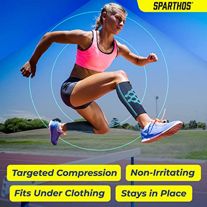 Sparthos Calf Compression Sleeves, Shin Splint Relief Men, Women - Blue-M | Leg Compression Sleeves (1 Pair), Varicose Veins, Pain & Cramp Recovery, Air Travel, Nurses, Maternity, Running, Soccer - color: Cobalt Blue