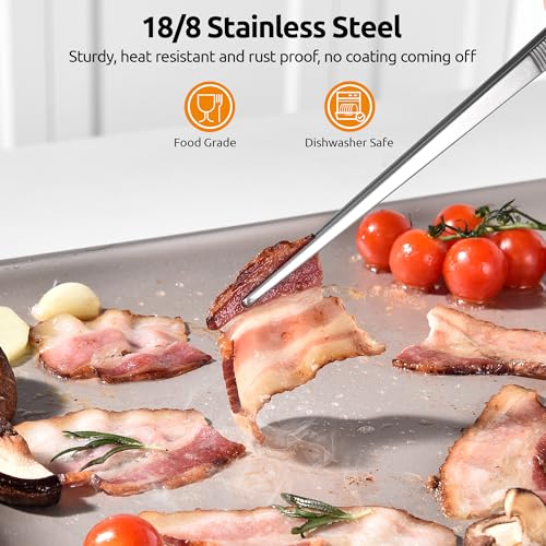 U-Taste 12" Kitchen Cooking Tweezer Set: 18/8 Stainless Steel Food-Grade Metal Food Tong, Flexible Pinching, Seamless-Welding, Sturdy and Non-Slip for Serving, Grilling, Frying (Round & Pointed Tip) - size: 12in (round+pointed tip)