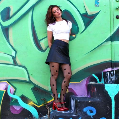 Millennials In Motion Sheer Elegance Patterned Tights - color: Big Polka Dot