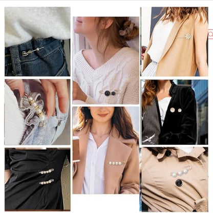 110 PCS Pearl Brooch Sock Charms Pins for Women Gold Rhinestone Junk Sock Charms Pins Sock Accessories Pant Waist Tightener for Women Hat Sweater Shirt Pant - color: Gold