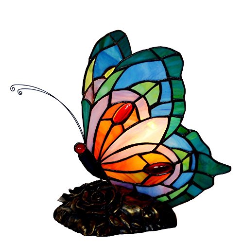 Bieye L10040 Butterfly Tiffany Style Stained Glass Accent Table Lamp, Night Light (Multi-Colored C) - color: Multi-colored C