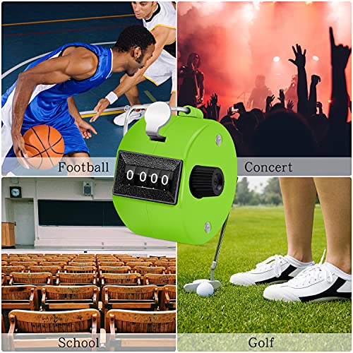 Eliamo 12 Pcs Hand Tally Counter 4-Digit Lap Counter Clicker, Manual Mechanical Handheld Pitch Click Counter with Finger Ring for School Golf & Knitting Row Croche - color: Green