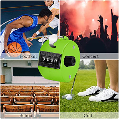 Eliamo 12 Pcs Hand Tally Counter 4-Digit Lap Counter Clicker, Manual Mechanical Handheld Pitch Click Counter with Finger Ring for School Golf & Knitting Row Croche - color: Green