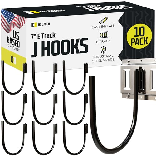 DC Cargo - E Track J Hooks (7" - 10 Pack) - Large Heavy Duty Accessories - Hanging Hooks for Your ETrack Rail System - Use in Enclosed Trailers, Box Trucks, Vans, Garage, Workshop & Warehouse - size: 7 Inch - 10 Pack