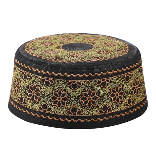 Muslim Prayer Kufi Hat Men Islam Skull Embroidery Cap Beanie Hat Arabian Omani Turkish Prayer Headwear Eid Gift - color: Orange Flower