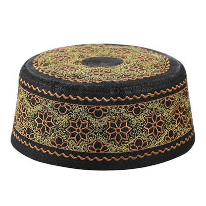 Muslim Prayer Kufi Hat Men Islam Skull Embroidery Cap Beanie Hat Arabian Omani Turkish Prayer Headwear Eid Gift - color: Orange Flower