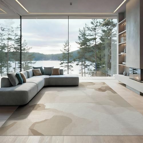 9'x12' Washable Flatwoven Rug, Beige Modern Gradient Stain Resistant Massive Carpet for Dining Room, Basement, Large Office, Non-Slip Chair-Friendly Mat | Ref:1910383 - color: Beige/Pattern 11, size: 9' x 12' (Rectangular)