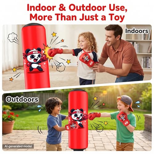 Inflatable Punching Bag for Kids: Qoosea 48 Inches Kids Bop Bag Boxing Gloves & Air Pump Dinosaur Toy Gift for Toddler & Kid Ages 3-8,Freestanding Punching Bag Easy to Inflate,Boxing Bag - color: Dark Red