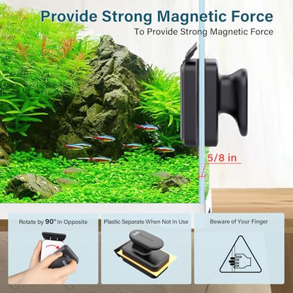 hygger Aquarium Magnetic Glass Clean Tool, Algae Scraper for 0.6 Inch Thick Fish Tank Floating Scrubber Brush with Two Detachable Blades - size: L