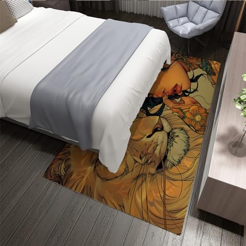 Black Woman Area Rug Lion and Girl Easy Care Carpet Cartoon Ideal for High Traffic Areas for Boys & Girls in Playroom Aesthetics Decor 2' x 4' - size: 2' x 4'