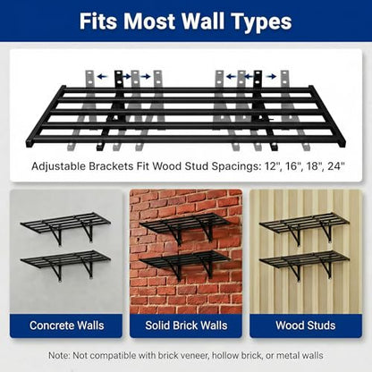 FLEXIMOUNTS 2x4ft Garage Wall Shelving, 2-Pack Heavy Duty Garage Shelving Wall Mounted with 8 Hooks, 400lbs Capacity, Storage for Power Tools, Garden Supplies, Storage Bins, Lite Series - size: 2pack 2x4ft w/ 8 hooks-400lbs