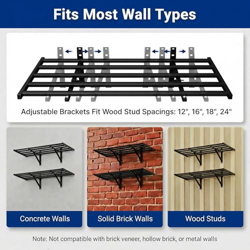 FLEXIMOUNTS 2x4ft Heavy Duty Garage Wall Shelving, 4-Pack Garage Shelving Wall Mounted with 8 Hooks, 400lbs Capacity, Storage for Power Tools, Garden Supplies, Storage Bins, Lite Series - size: 4pack 2x4ft w/ 16 hooks-800lbs