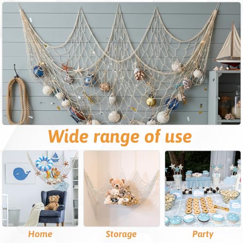 6 Pcs Natural Fish Net, 80 x 40 Inch Natural Cotton Fish Net Decorations, Ocean Themed Wall Hanging Fishing Nets for Sea Party, Beach Party, Wall Decor, Table Decor (Beige) - size: 6 Pcs