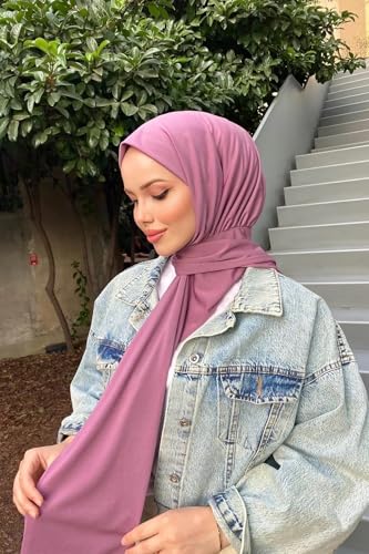 Instant Hijab Scarf for Women – Soft, No-Iron, No-Pins, Ready-to-Wear Hijab – Stretchy & Lightweight Polyester Fabric - color: C6 Pink