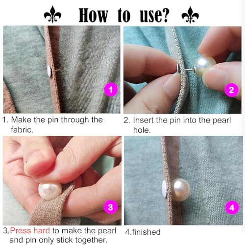 ZLMCUJE 10 Sets Pearl Buttons No Sew Buttons Pearl Brooch Pins Fixed Pins No Tool Removable Reusable for Shirt Blouse Dress Sweater Shawl,for Women (10mm) - size: 10mm/0.39inch