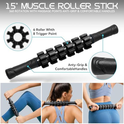 Krightlink 5-in-1 Foam Roller Set, Massage Roller Stick, Massage Ball, Resistance Band for Deep Muscle Massage, Trigger Point Release, Pilates, Yoga (Black-18(5 in 1)) - color: Black-18"(5 in 1)