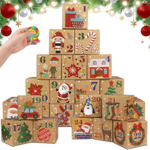 ONESING 24 Pcs DIY Christmas Advent Calendar Boxes for 2026, 24 Days Countdown Calendar Gift Christmas Cardboard Number Boxes - color: Colorful-A