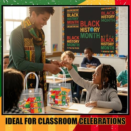 Aliceset 24 Pcs Black History Month Gift Bags with Handles Bulk Clear PVC African Favor Bags Plastic Gift Wrap Totes African Party Gifts Bulk for Bhm Mlk Day Supplies(6.31"x 5.91"x 3.15") - style: Black History Month