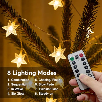 RaThun 49.2ft Star String Lights with Remote for Indoor Bedroom Warm White - size: 49.2ft