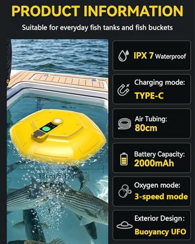 Aerator for Fish Live Minnows Bucket Bait with Fishing Floats Tank Air Bubbler Rechargeable Floating Pump Cooler Basket Portable Well Continuous Oxygen Faucet Tanks Bubble