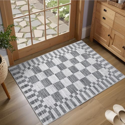 GarveeHome Checkered Washable 2x3 Rug Small Area Rugs Non-Slip for Entryway - color: Grey, size: 2' x 3' (Rectangular)