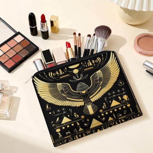 Egyptian Hieroglyphics Makeup Bag for Women, Cosmetic Pouch Travel Toiletry Organizer Bag 8.9"x6.5" Polyester - color: Egyptian Hieroglyphics-1