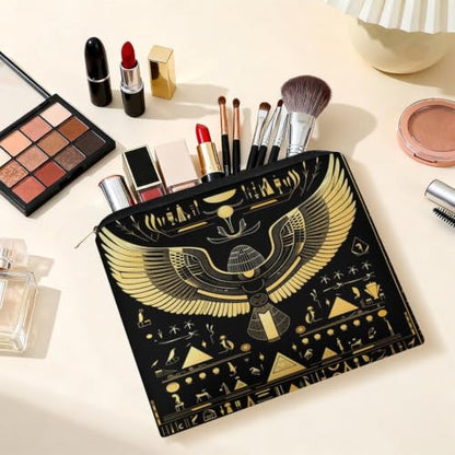 Egyptian Hieroglyphics Makeup Bag for Women, Cosmetic Pouch Travel Toiletry Organizer Bag 8.9"x6.5" Polyester - color: Egyptian Hieroglyphics-1