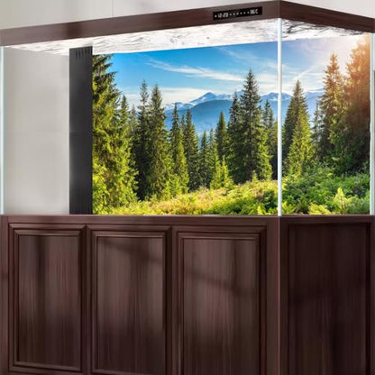 Majestic Mountain Forest Aquarium Background Scenic Evergreen spruce coniferous trees Fish Tank Background High mountains Pine Tree Terrarium Backgrounds Green Meadows Reptile Tank Backgrounds 24x16in - color: Jade Green, size: 24(W)x16(H)in