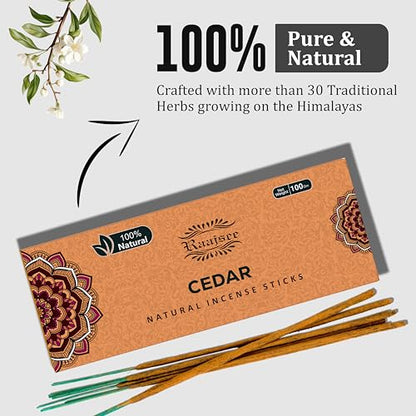 Raajsee Cedar Incense Sticks, 100%-Natural Charcoal Free Organic Non Toxic Clean Burning Handmade Insence Sticks 100 gm Pack, Meditation Gifts – Spritual Cleansing - color: Cedar