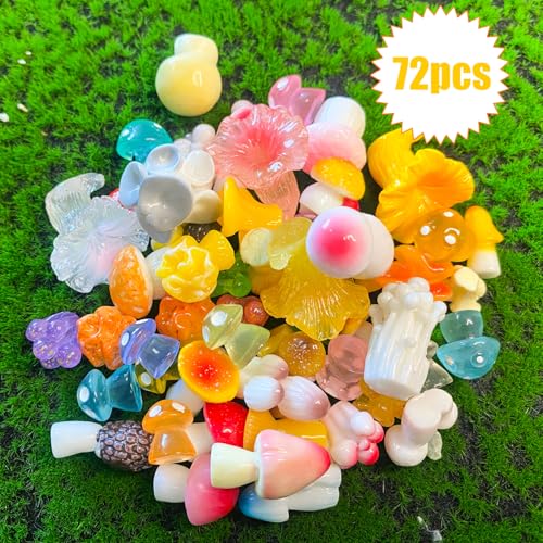 72PCS MiNi Mushroom Tiny Resin Mushroom Figurines 72 Style Mini Mushrooms Small Little Resin in Bulk for Miniature Landscape Aquarium Potted Fairy Garden Home Decor Accessories (Mushroom) - style: Mushroom