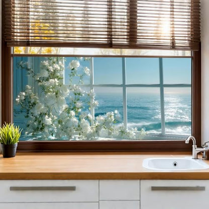 Window Privacy Film 39.37 x 17.3 in Rose Ocean View Static Cling - color: Colorful0302
