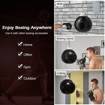 Goplus Water Aqua Bag, 21'' 180 Pound /18” 110 Pound Heavy Punching Bag with Adjustable Metal Chain, Water Injection Hose, Boxing Training Bag for Adults Fitness, MMA - style: Black-18”, 110LBS