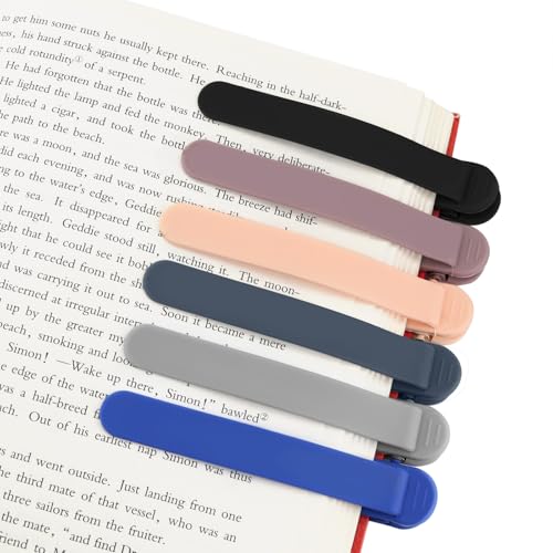 SMUK 6pcs Automatic Bookmark, Silicone Book Marks for Reading Women, Men, Kids, Book Lovers, Cute Unique Book Markers for Reading, Reading Accessories Gifts for Book Lovers - color: 1 Black+1 Light Coffee+1 Beige+1 Navy+1 Light Gray+1 Blue