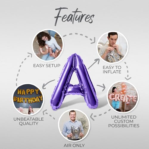 Letter Balloons - EID MUBARAK 16" Inch Alphabet Letters Foil Mylar Balloon Blessed Feast Festival Party Banner (Purple) - color: Purple