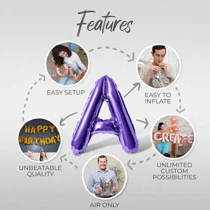 Letter Balloons - EID MUBARAK 16" Inch Alphabet Letters Foil Mylar Balloon Blessed Feast Festival Party Banner (Purple) - color: Purple