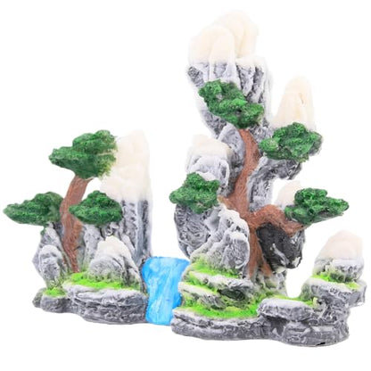 Mountain Waterfall Aquarium Decoration – Natural Rock Cliff with Trees & Stream, Hand-Painted Resin Fish Tank Ornament
