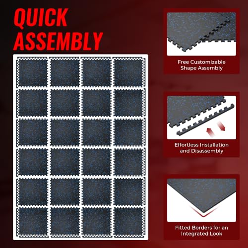 SUPERJARE 0.79'' Extra-Thick Exercise Equipment Mats, 24 Pcs 96 Sq Ft Rubber Top Floor Tiles with High Density EVA Foam, Interlocking Gym Flooring for Home Gym, Workout Mat, Black/Blue - size: 24 Tiles (96 Sq Ft)