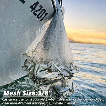 1.3 lbs/ft Fishing Cast Net with Eco-Friendly Lead Weights, ProCast Series | 3/8 inch Mesh Size, Throw Nets for Freshwater & Saltwater, 4/6/8/10/12 Ft Radius Casting Net - size: 8-ft radius