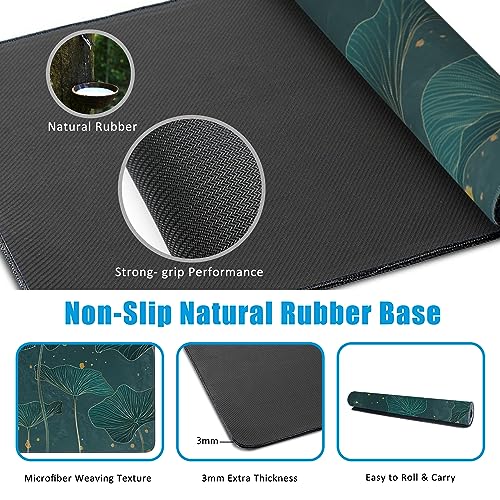 Mouse Pad,Lotus Leaves in Gold Line Desk Mat for Desktop,Desk Pad with Non-Slip Base and Stitched Edge,Extended Mousepad for Office and Home 35.4X15.7 Inch - color: Lotus Leaves in Gold Line