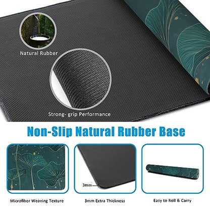 Mouse Pad,Lotus Leaves in Gold Line Desk Mat for Desktop,Desk Pad with Non-Slip Base and Stitched Edge,Extended Mousepad for Office and Home 35.4X15.7 Inch - color: Lotus Leaves in Gold Line