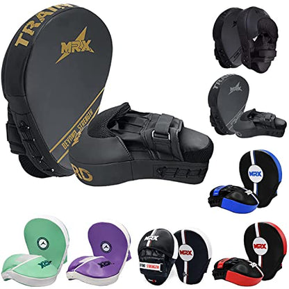 MRX Gel Tech Boxing Hook & Jab Pads MMA Focus Punching Mitts Training Thai Kick Strike Shield Curved Black/White - color: Black/Golden