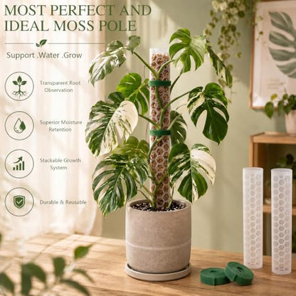 2 Pack 24 Inch,D Shape Plastic Moss Pole for Climbing Plants | Large Monstera Moss Pole Work With Sphagnum Moss, Large Apertures For Strong Aerial Root Grip,Garden Ties - size: 2 PACK-24Inch