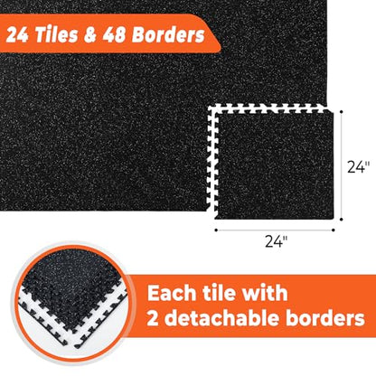 SUPERJARE 0.4'' Thick 24 Pcs 96 Sq Ft Rubber Top Exercise Equipment Mats, High Density EVA Foam Mats with Rubber Top, Interlocking Gym Flooring for Home Gym, Protective Workout Mat, Black/Grey - size: 24 Tiles (96 Sq Ft)