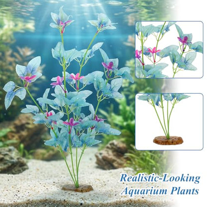 2Pcs Silk Aquarium Plants- 13" Cyan Silk Plants for Fish Tank, Goldfish Tall Fish Tank Decorations & Freshwater Betta Habitat- for Miniature Eco Enthusiasts