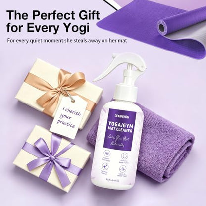 Yoga Mat Cleaner Spray - Powered By Essential Oil,Natural Plant Based | No Sticky Residue | Removes Sweat & Odor | Safe for All Mats(Yoga & Pilates)–Microfiber Towel Included (8.45oz, Lavender) - size: 8.45 Fl Oz (Pack of 1)