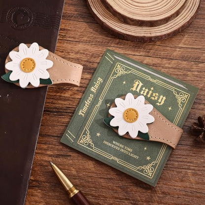 2PCS Vintage Magnetic Leather Bookmark, Leather Magnetic Bookmarks for Women, Magnetic PU Bookmarks Clip Book Accessories, Daisy & Tulip - style: Daisy & Tulip