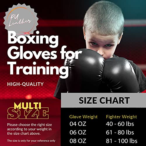 Kruzak Boxing Gloves for Kids 5-10 Years Training, Sparring, Kickboxing, Muay Thai, Martial Arts & MMA Fighting - Boys & Girls Punch Bag Mitts Training - color: Black, size: 8 oz