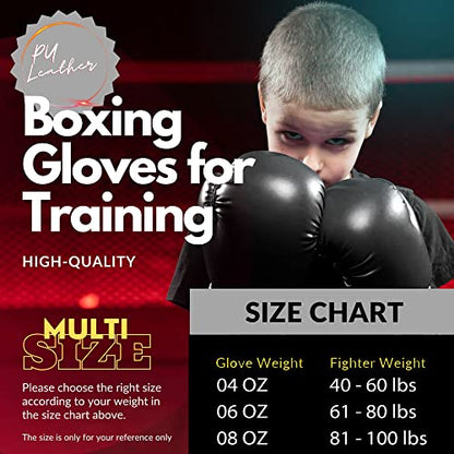 Kruzak Boxing Gloves for Kids 5-10 Years Training, Sparring, Kickboxing, Muay Thai, Martial Arts & MMA Fighting - Boys & Girls Punch Bag Mitts Training - color: Black, size: 8 oz