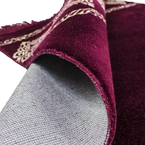 Modefa Turkish Islamic Prayer Rug - Large & Wide Soft Velvet Janamaz - Comfortable Muslim Praying Mat for Men & Women - Ramadan or Eid Gift - with Prayer Beads Tesbih - Grand Plush (Plum) - color: Plum