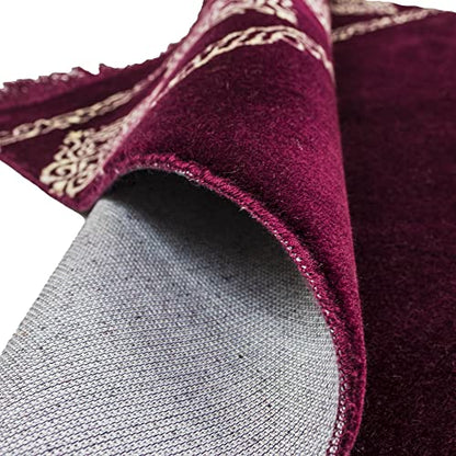Modefa Turkish Islamic Prayer Rug - Large & Wide Soft Velvet Janamaz - Comfortable Muslim Praying Mat for Men & Women - Ramadan or Eid Gift - with Prayer Beads Tesbih - Grand Plush (Plum) - color: Plum